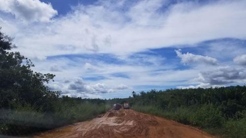 Piste sur la RN6 avec camions embourbés