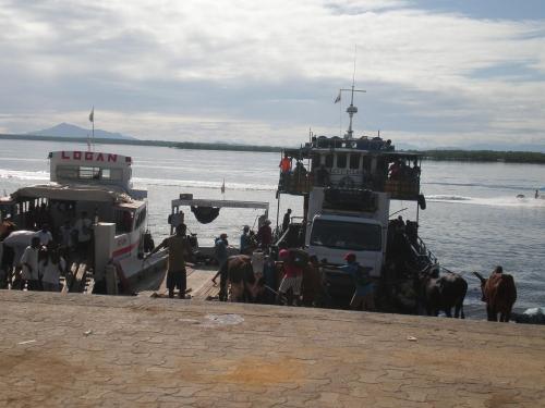 Débarquement de camion et zébus au port d'Ankify